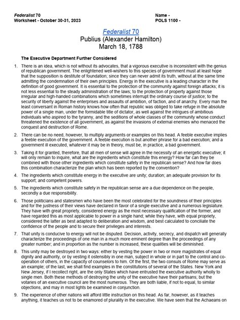 Here below is the text of <b>Federalist</b> #<b>70</b> in both MS Word and in <b>PDF</b> formats. . Federalist 70 pdf